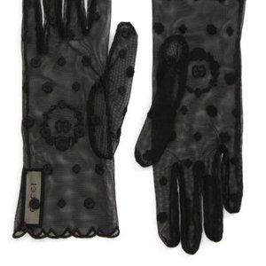 Gucci GG Laurel Embroidered Tulle Gloves in Black